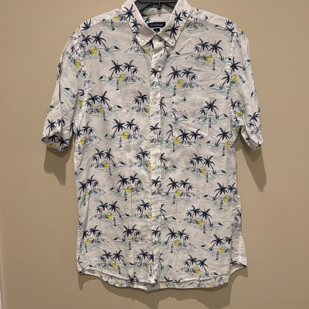 Club Room White Short-Sleeve Tropical Palm Print Button-Down Shirt